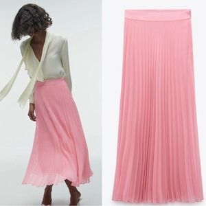 Zara pleated high waist pink skirt with tags